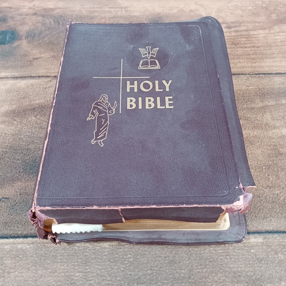 Vintage Holy Family Edition Catholic Bible Brown Leather Embossed Cover